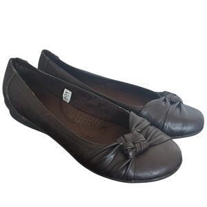 Y2K Preppy “Merona” Brown Faux Leather Ballet Flats with Bow Style Detail